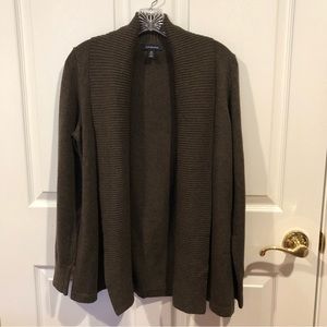 Land’s End brown wool open front cardigan sweater.